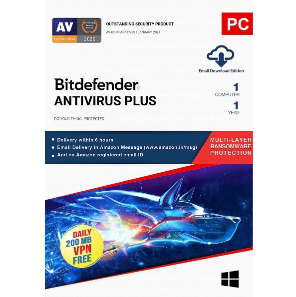 Bitdefender Antivirus Plus 1 usuario, 1 año de entrega por correo electrónico